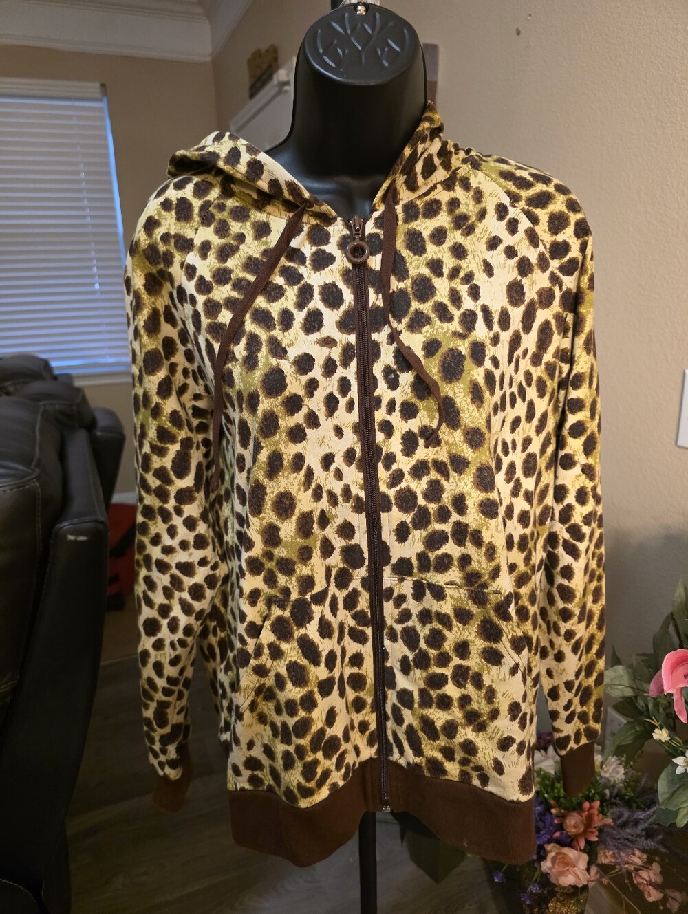 MSK Leopard-Print Zip Hoodie in Brown and Gold